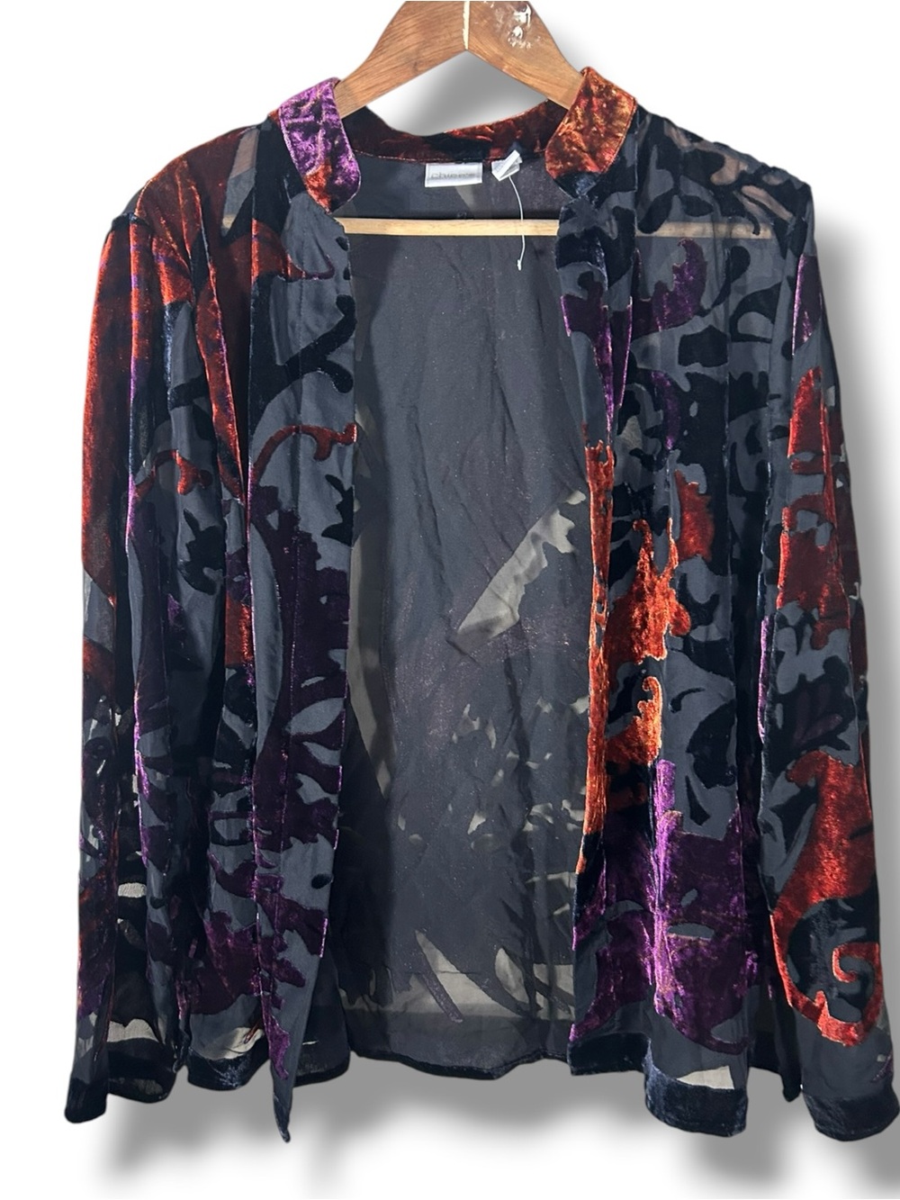 Chicos Crushed Velvet Burnout Open-Front Jacket Size 2 US Large